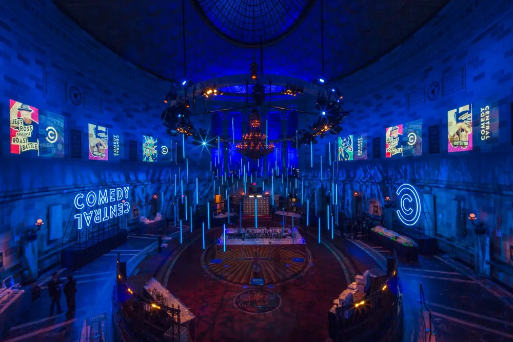 Stage lighting and AV production inside Gotham Hall